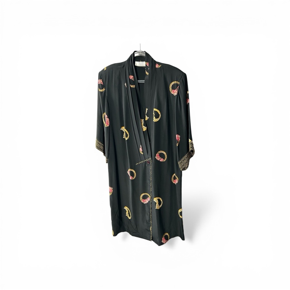 Soo Yung Lee Vintage Kimono Button Robe Hong Kong Silk Wedding Sz 8